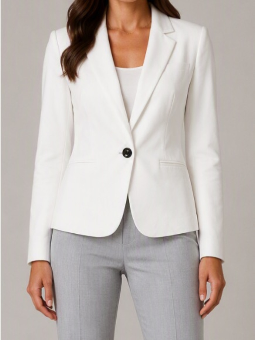 H&M White Linen Blend Single-Button Tailored Blazer